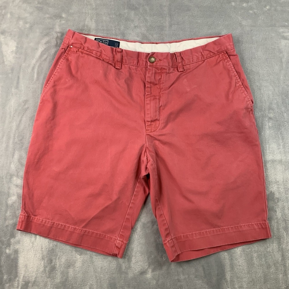 Polo Ralph Lauren Mens Chino Shorts Size 35 Red Pink Classic Fit Casual Preppy